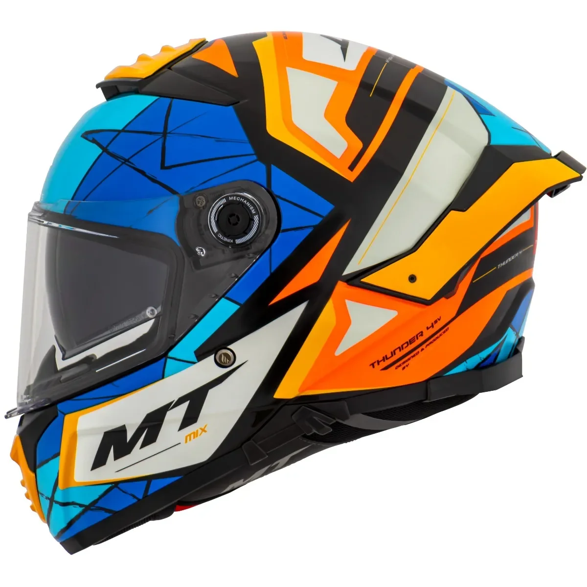 Capacete MT Thunder 4 MIX C4 Laranja Fluor/Azul - Spinelli Motos